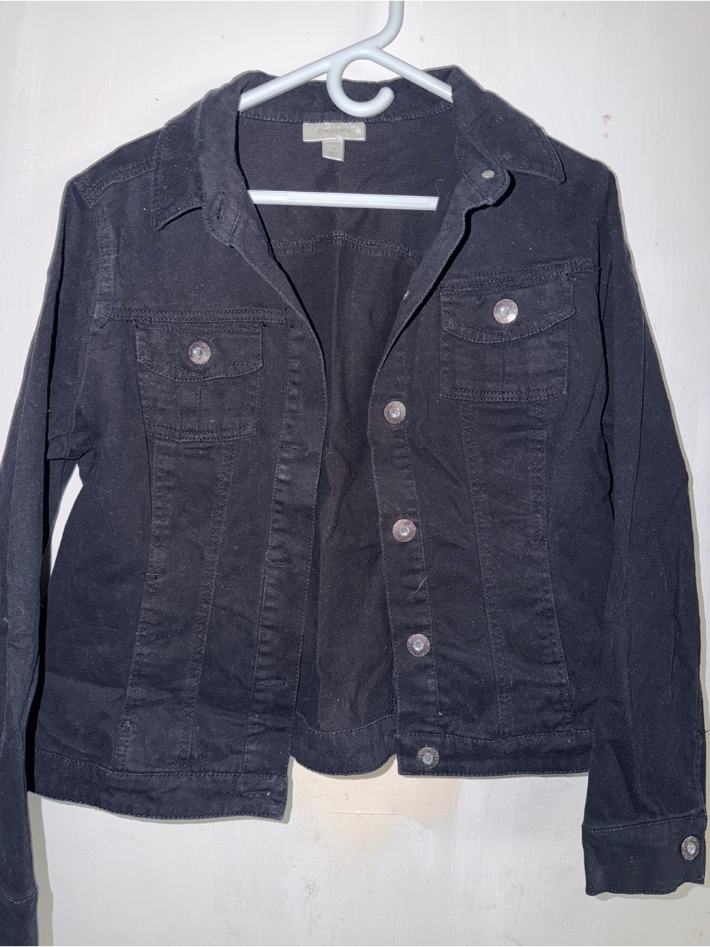 dressbarn Black Denim Jean Jacket with Button Front